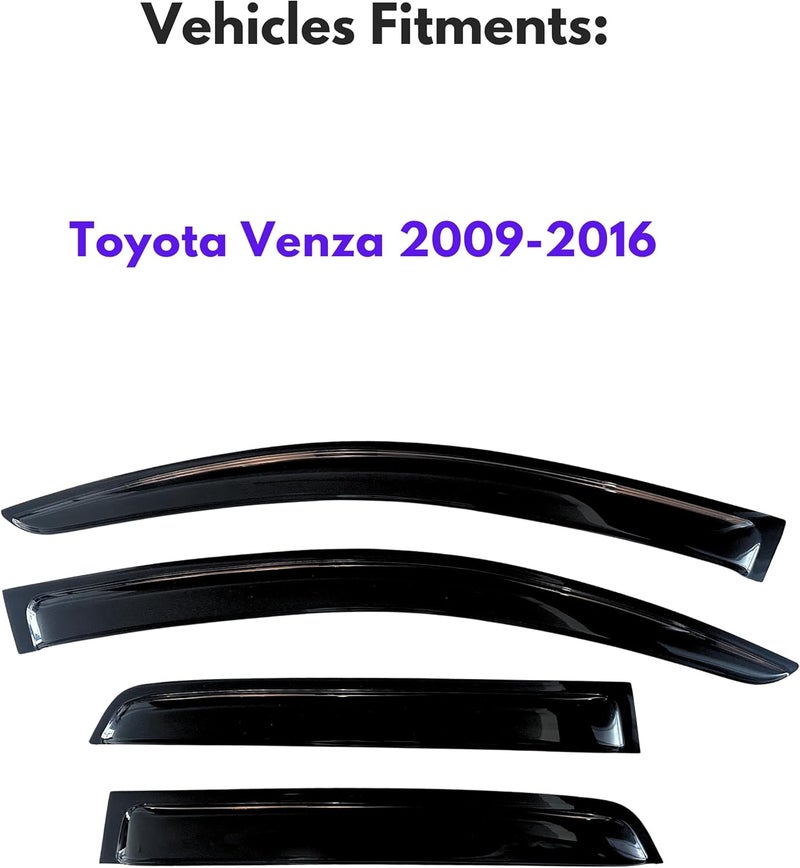 KPY Window Visor Compatible with Toyota Venza 2009-2016, Rain Guard Side Window Vent Deflectors Tape-On Style, 2009 2010 2011 2012 2013 2014 2015 2016, Black - Image 2